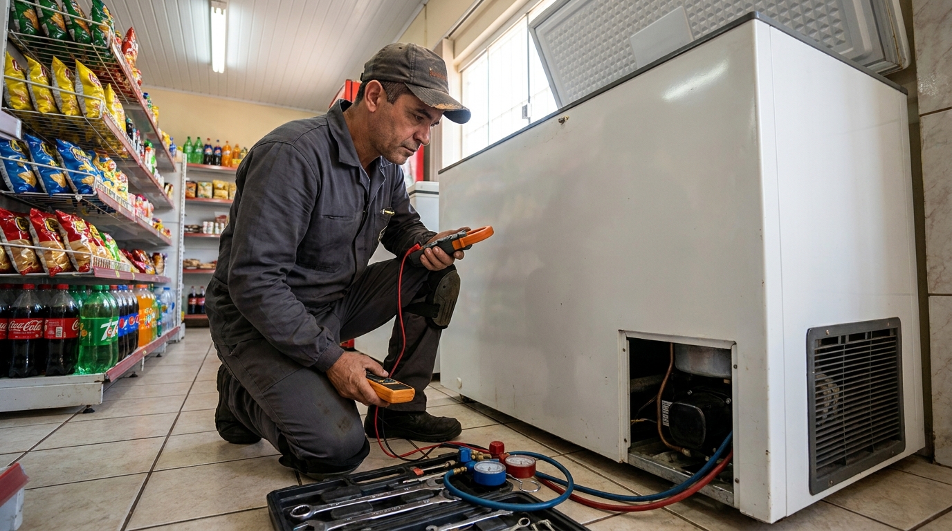 Reparo na placa eletrônica do freezer no Dendê, Fortaleza‑CE