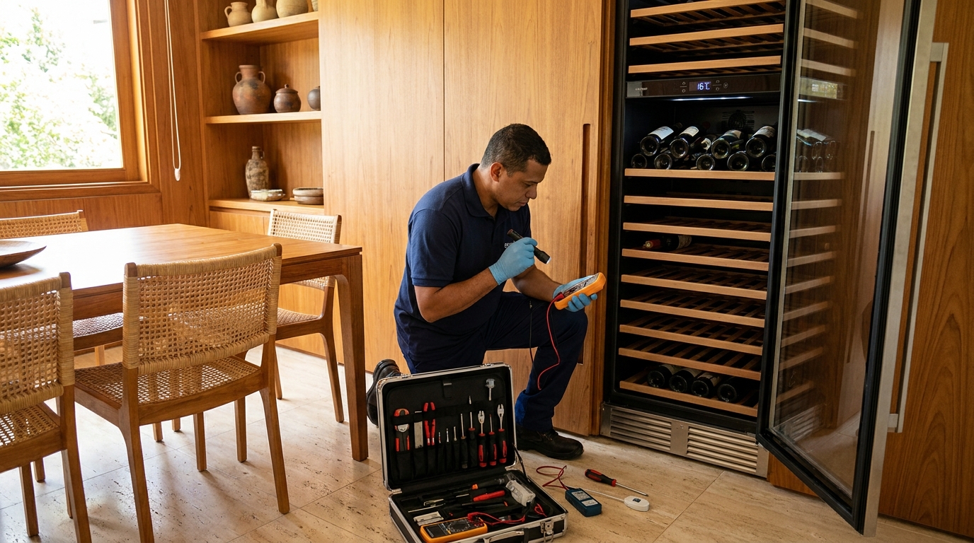 Substituição de termostato em adega climatizada em visita técnica no Centro, Fortaleza‑CE